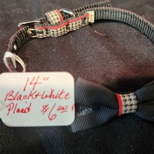 Black and White Plaid Dog Collar with Bow Tie